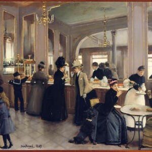 کافه لِدُیَن در شانزلیزه (La Brasserie Ledoyen, Avenue des Champs-Élysées) - ژان برو (حدود ۱۸۹۰)